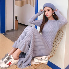 Long Sweater Dress Women Maxi Dress Knit Fishtail Long Winter Dresses Plus Size Women Clothing voguable