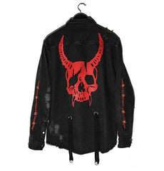 Voguable Harajuku Gothic Demon Hunter Skull denim jacket men Rock punk heavy metal Sweatshirt sudadera suspenders hole streetwear voguable