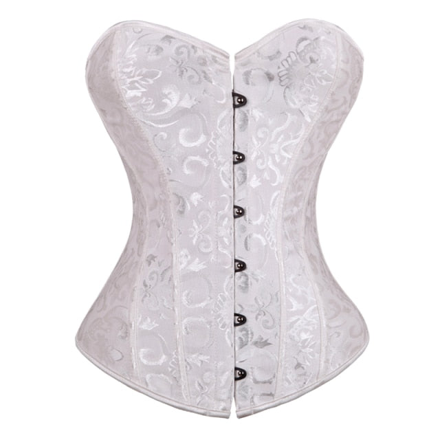 Black/White Sexy Boned Waist Trainer Brocade Corsets Bustiers Embroidery Lace Up Corselet Gothic Plus Size S-6XL Body Shaper voguable