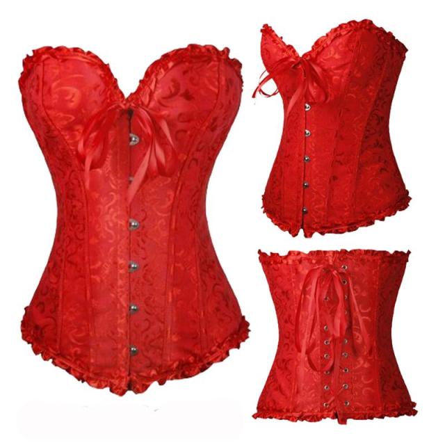 Black/White Sexy Boned Waist Trainer Brocade Corsets Bustiers Embroidery Lace Up Corselet Gothic Plus Size S-6XL Body Shaper voguable