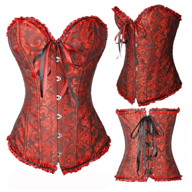 Black/White Sexy Boned Waist Trainer Brocade Corsets Bustiers Embroidery Lace Up Corselet Gothic Plus Size S-6XL Body Shaper voguable