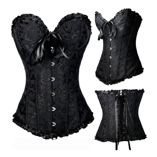 Black/White Sexy Boned Waist Trainer Brocade Corsets Bustiers Embroidery Lace Up Corselet Gothic Plus Size S-6XL Body Shaper voguable