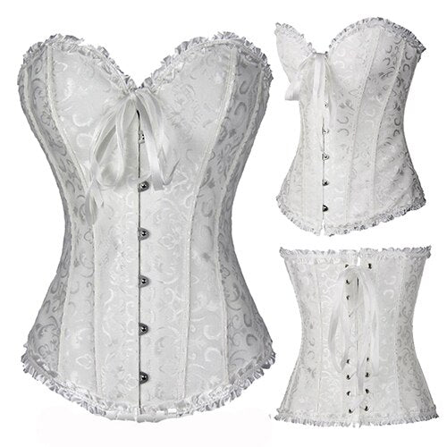 Black/White Sexy Boned Waist Trainer Brocade Corsets Bustiers Embroidery Lace Up Corselet Gothic Plus Size S-6XL Body Shaper voguable