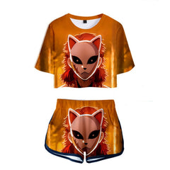 Voguable Demon Slayer Kimetsu no Yaiba Outfit Costume Top Shorts Sport Suits Women Kamado Nezuko Cosplay Running Shorts Shirt Girls Set voguable