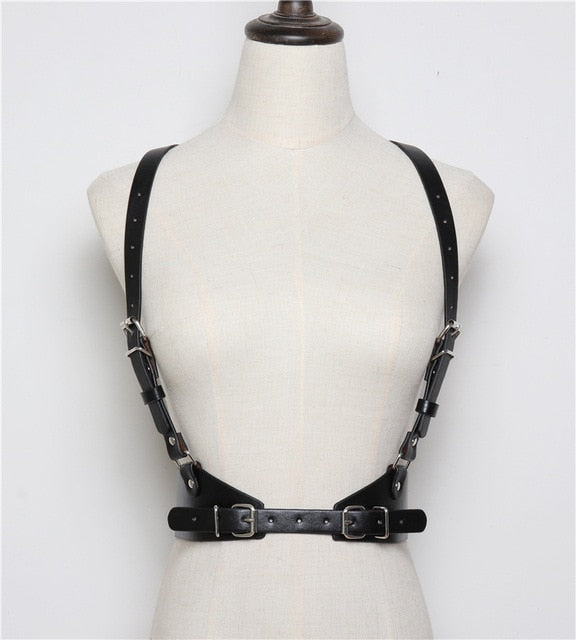 HATCYGGO Fashion Women Punk Harajuku O-Ring Garters Faux Leather Body Bondage Cage Sculpting Harness Waisband Straps Suspenders voguable