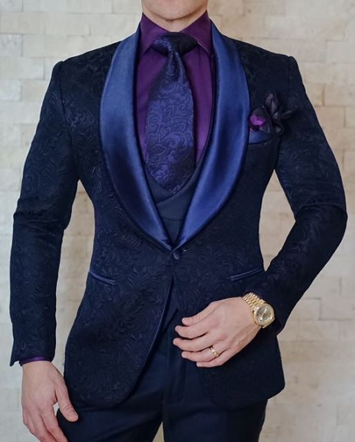 Voguable One Button Light Blue Plaid Wedding Groom Tuxedos Peak Lapel Groomsmen Mens Dinner Prom Suits (Jacket+Pants+Vest+Tie) NO:1476 voguable