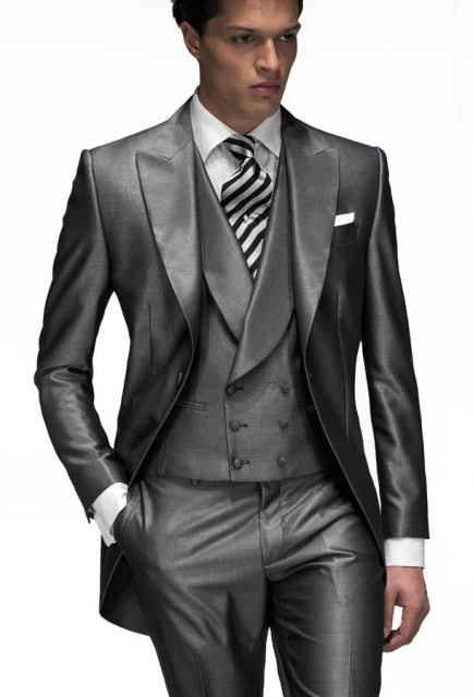Voguable One Button Light Blue Plaid Wedding Groom Tuxedos Peak Lapel Groomsmen Mens Dinner Prom Suits (Jacket+Pants+Vest+Tie) NO:1476 voguable