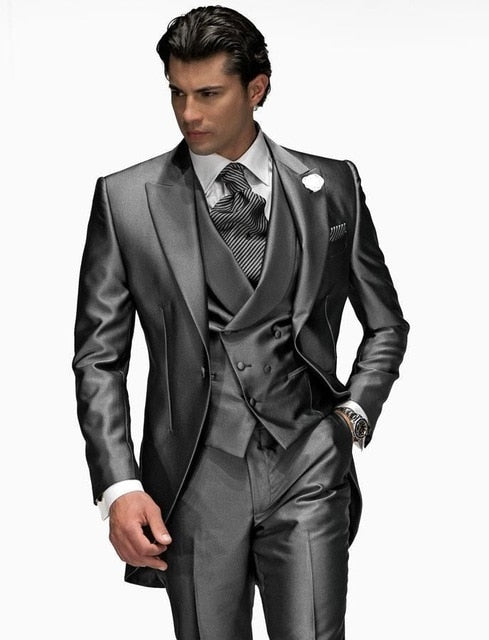 Voguable One Button Light Blue Plaid Wedding Groom Tuxedos Peak Lapel Groomsmen Mens Dinner Prom Suits (Jacket+Pants+Vest+Tie) NO:1476 voguable