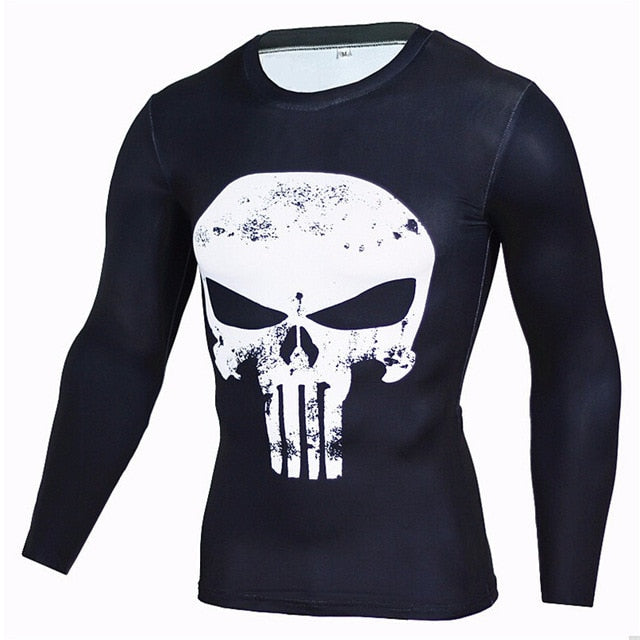 Voguable Long Sleeve Sport Shirt Men Superhero Punisher 3D Compression T Shirt Quick Dry Men's Running T-shirt Gym Fitness Top rashgard voguable
