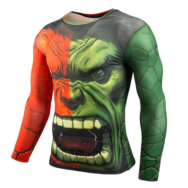 Voguable Long Sleeve Sport Shirt Men Superhero Punisher 3D Compression T Shirt Quick Dry Men's Running T-shirt Gym Fitness Top rashgard voguable