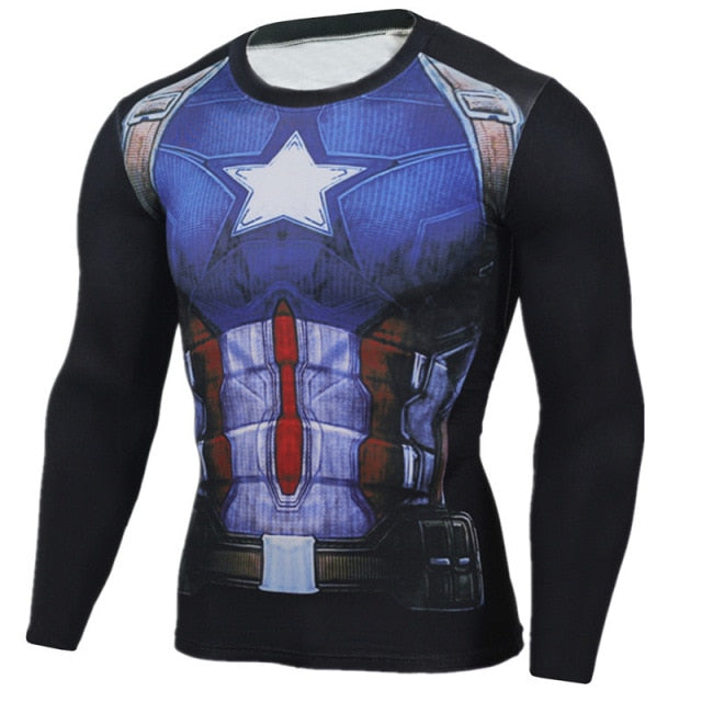 Voguable Long Sleeve Sport Shirt Men Superhero Punisher 3D Compression T Shirt Quick Dry Men's Running T-shirt Gym Fitness Top rashgard voguable