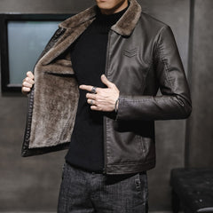 Voguable New Thick Leather Jacket Mens Winter Autumn Men's Jacket Fashion Faux Fur Collar Windproof Warm Coat Male Brand Clothing MY156 voguable
