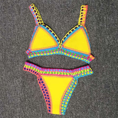Women Bikini Set Reversible Swimwear Beachwear Sexy Low Waist Handmade Knit Swimsuit Female Bathing Suit Swimming Suit voguable