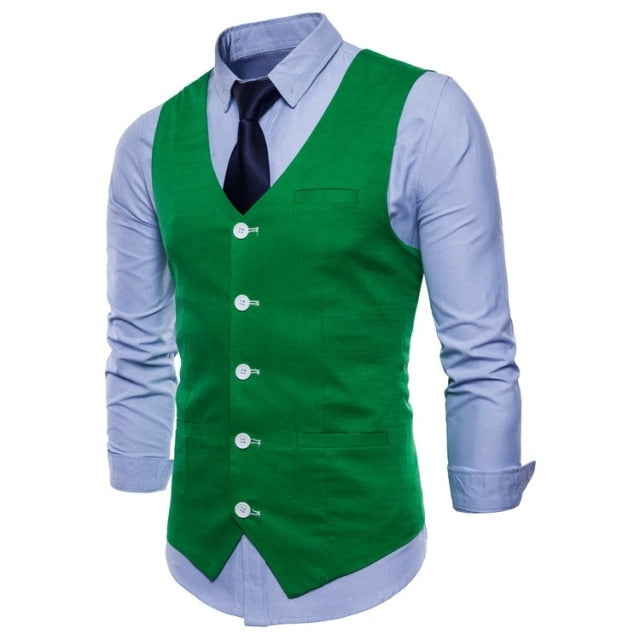 Voguable Casual Cotton Linen Mens Suit Vest Slim Fit Single Breasted Sleeveless Waistcoat Male White Yellow Green Orange Light Blue M-4XL voguable