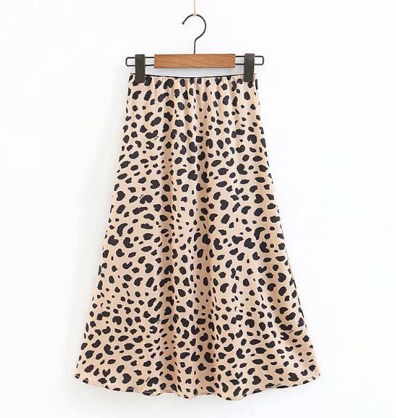 Retro High Waist Leopard Print Satin Skirt like Silk Summer Women Elastic Waist Mid Long A-line Skirts Femme voguable