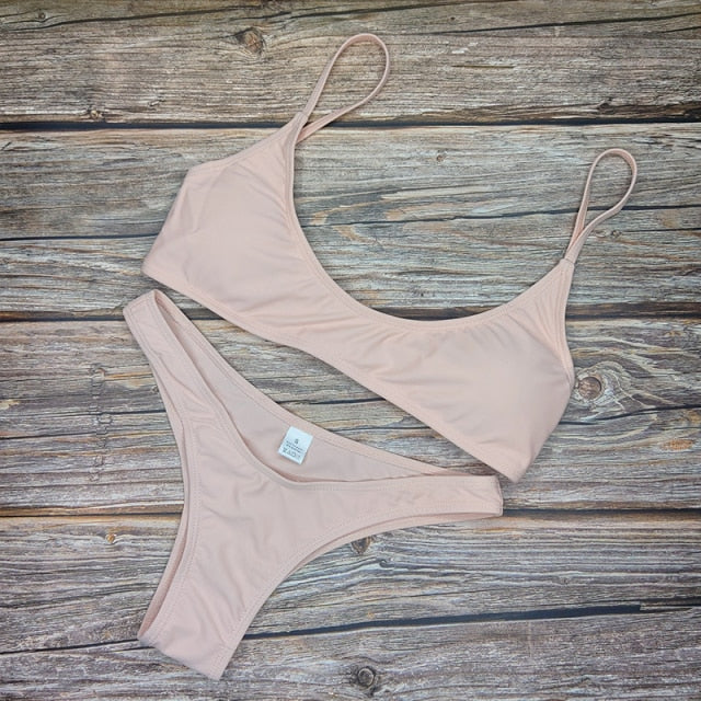 New Solid Sexy Bikini Two-Piece Swimwear Women Swimming Suit Fashion Plus Size XL Sets Swimsuit Bathing Suit Female Biquini voguable