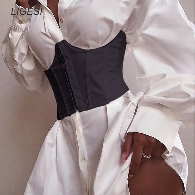 Voguable  Women Ultra Super Wide Belt Elastic Corset Belt Fashion Wide Waist Belt Ladies Clothing Accesoories Female Decorations White voguable