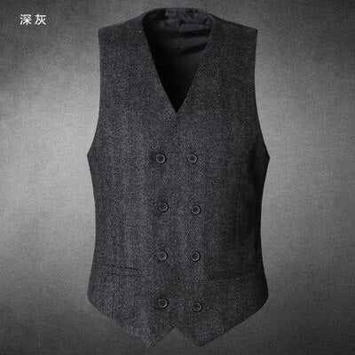 Voguable Mens Double Breasted Vest Men Dress Suit Vest Men Formal Grey Vest Suit Gilet Vest Slim Business Jacket Tops homme spring M51 voguable