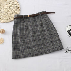Harajuku Women Plaid Skirt Winter Chic Sashes High Waist A-line Skirts Vintage 2 Color Invisible Zipper Ladies Mini Casual Skirt voguable