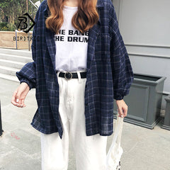 Voguable New Woman Vent Vintage Plaid Shirt Single Breasted Turn down Collar Cotton Long Sleeve Button Feminina Sales T8D512Z voguable