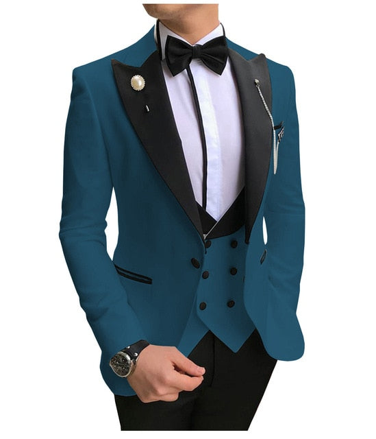Voguable Men Suits 3 Pieces Slim Fit Business Suits Groom Champagne Noble Grey White Tuxedos for Formal Wedding suit (Blazer+Pants+Vest) voguable