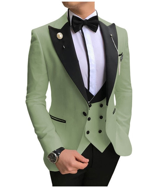 Voguable Men Suits 3 Pieces Slim Fit Business Suits Groom Champagne Noble Grey White Tuxedos for Formal Wedding suit (Blazer+Pants+Vest) voguable