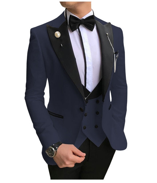 Voguable Men Suits 3 Pieces Slim Fit Business Suits Groom Champagne Noble Grey White Tuxedos for Formal Wedding suit (Blazer+Pants+Vest) voguable