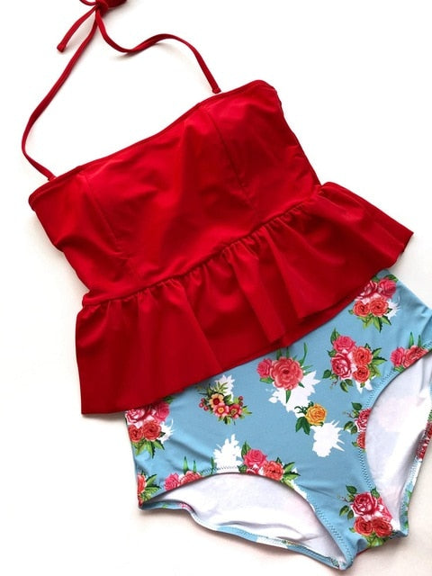 Retro Vintage bikini set Plus Size swimwear sexy push up bathing suit high waisted swimsuit for women beach wear voguable