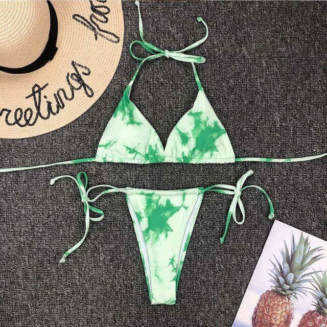 OMKAGI Swimwear Women Tie dye Bikini Set Bathing Suit Beachwear Push Up Swimming Swimwear Sexy Bandage Swimsuit Bikini 2020 voguable
