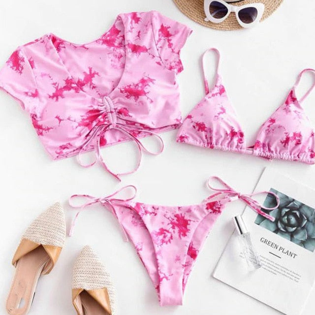 OMKAGI Swimwear Women Tie dye Bikini Set Bathing Suit Beachwear Push Up Swimming Swimwear Sexy Bandage Swimsuit Bikini 2020 voguable