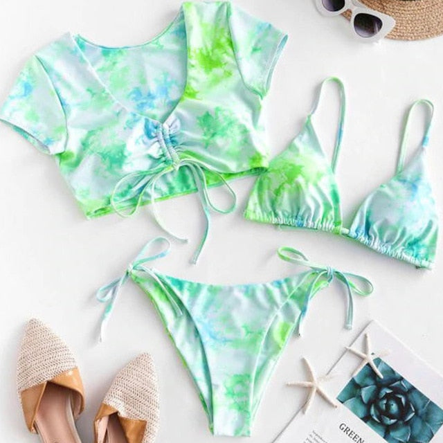 OMKAGI Swimwear Women Tie dye Bikini Set Bathing Suit Beachwear Push Up Swimming Swimwear Sexy Bandage Swimsuit Bikini 2020 voguable