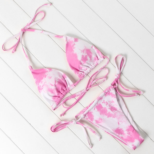 OMKAGI Swimwear Women Tie dye Bikini Set Bathing Suit Beachwear Push Up Swimming Swimwear Sexy Bandage Swimsuit Bikini 2020 voguable