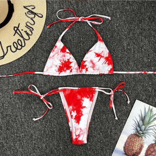 OMKAGI Swimwear Women Tie dye Bikini Set Bathing Suit Beachwear Push Up Swimming Swimwear Sexy Bandage Swimsuit Bikini 2020 voguable