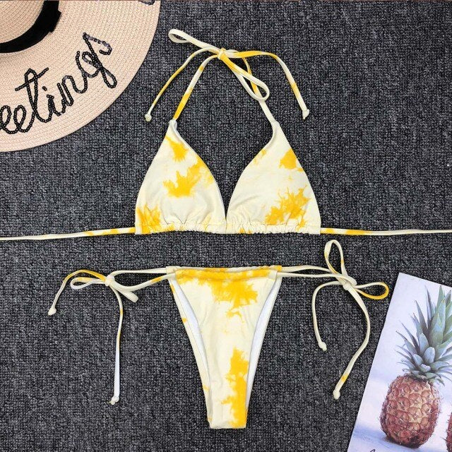 OMKAGI Swimwear Women Tie dye Bikini Set Bathing Suit Beachwear Push Up Swimming Swimwear Sexy Bandage Swimsuit Bikini 2020 voguable