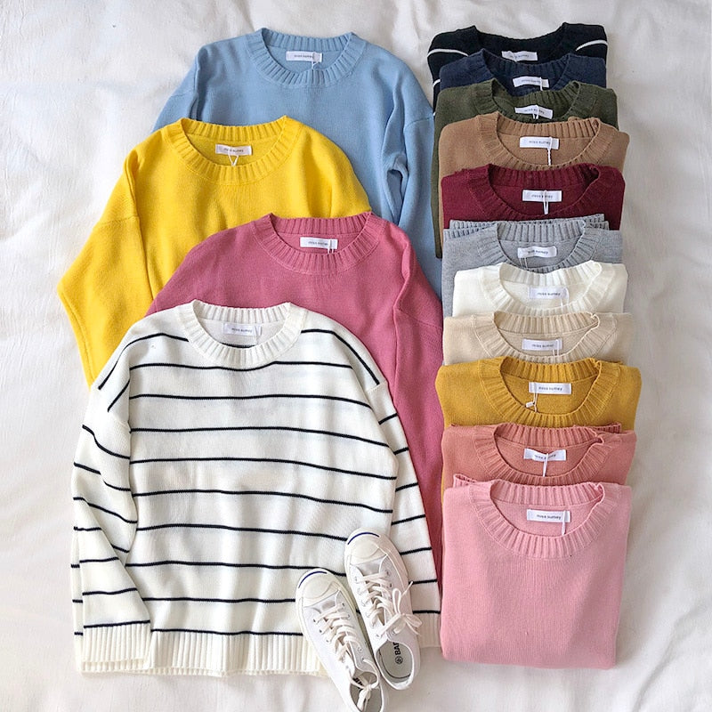 Mooirue Autumn Winter Women Knitted Sweater  Thin All-match Basics Round Neck Knitting Jumper Tops voguable