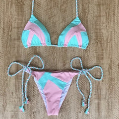 String bikinis 2019 Mujer Brazilian thong bikini set Halter swimwear women Patchwork swimsuit female bathing suit Bandage new voguable