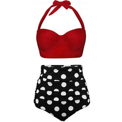 Voguable Women Swimsuits Vintage Bandeau Push Up Polka Dot Plus Size Bathing Suits High Waisted Bikini voguable