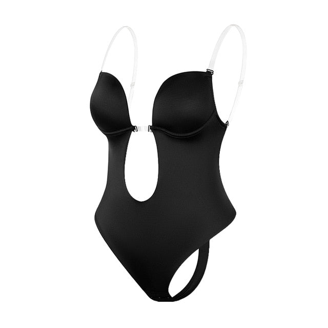 Bodysuit Shapewear Deep V-Neck Body Shaper Backless U Plunge Thong Shapers Waist Trainer Women Clear Strap Padded Push Up Corset voguable