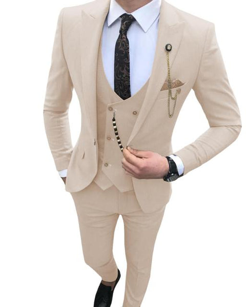 Voguable Men Suit Slim Fit 3 Piece Grey Casual Prom Tuxedos Groom Peak ...