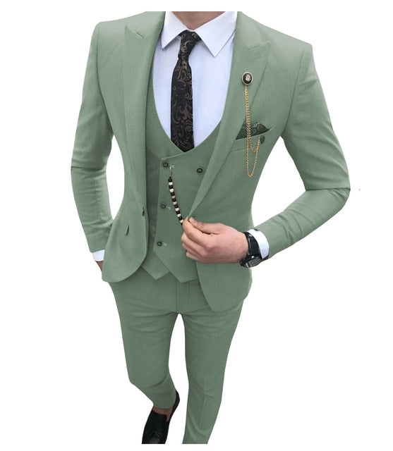 Voguable Men Suit Slim Fit 3 Piece Grey Casual Prom Tuxedos Groom Peaked Lapel Business for Wedding Suits Men (Blazer+Vest+Pant) voguable