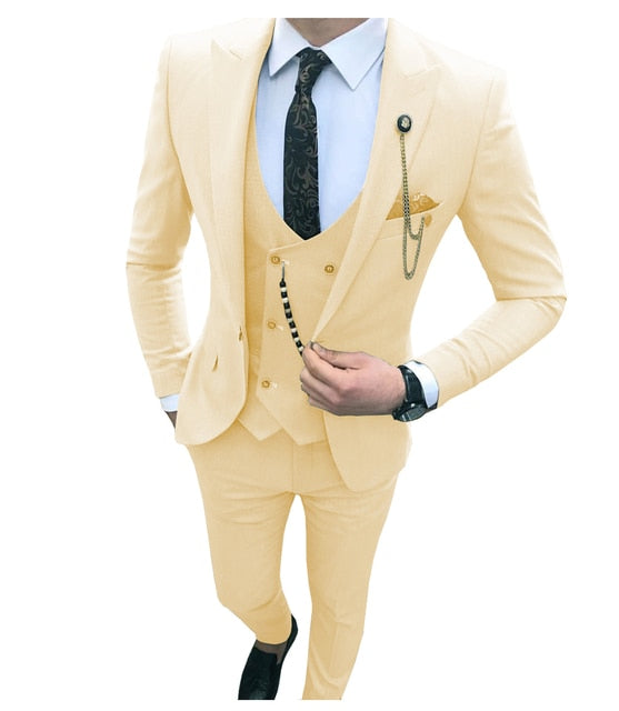 Voguable Men Suit Slim Fit 3 Piece Grey Casual Prom Tuxedos Groom Peaked Lapel Business for Wedding Suits Men (Blazer+Vest+Pant) voguable