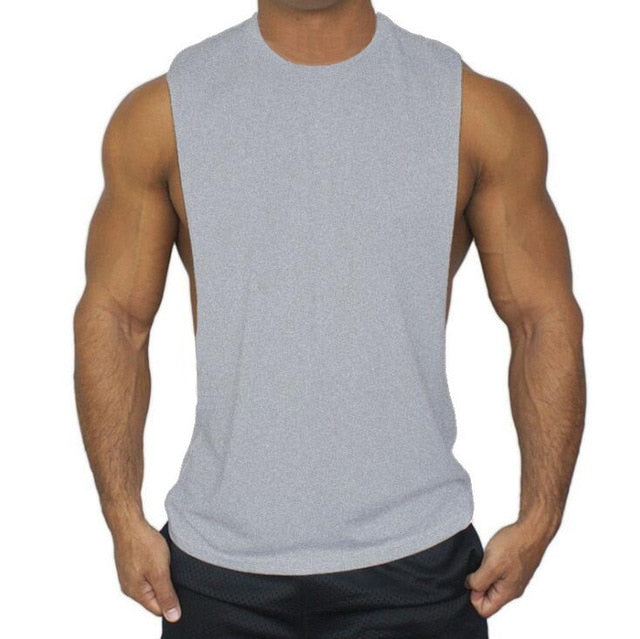 Muscleguys Mens Casual Loose Fitness Tank Tops For Male Summer Open side Sleeveless Active Muscle Shirts Vest Undershirts voguable