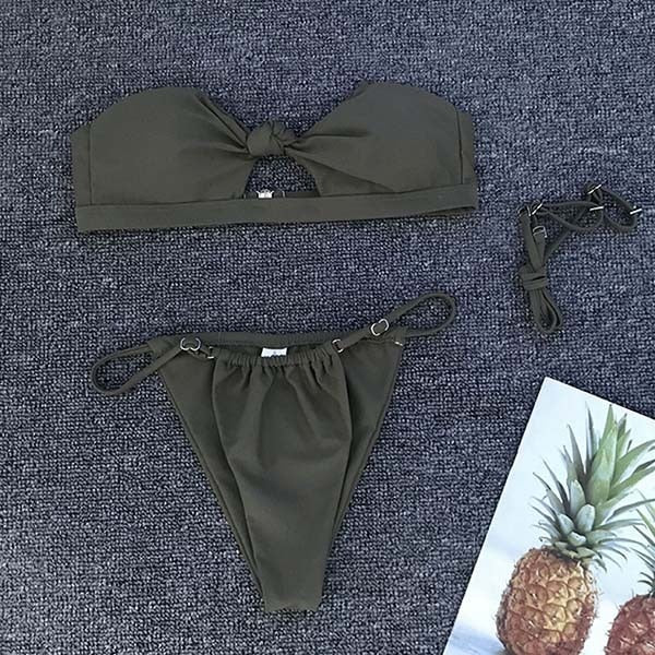 OMKAGI Brand Swimwear Women Hollow Up Thong Solid Swimsuit Sexy Push Up Bathing Suit Swimming Beachwear Monokini Bikini 2020 voguable