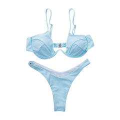 Women Fashion Padded Bra Bikini Set Swimsuit Ladies Solid  Bandage Push-up Triangle Swimwear Bathing Suits Biquini Swimwear voguable