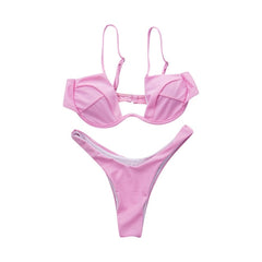 Women Fashion Padded Bra Bikini Set Swimsuit Ladies Solid  Bandage Push-up Triangle Swimwear Bathing Suits Biquini Swimwear voguable