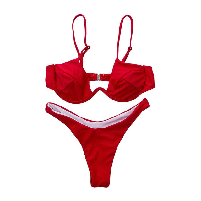 Women Fashion Padded Bra Bikini Set Swimsuit Ladies Solid  Bandage Push-up Triangle Swimwear Bathing Suits Biquini Swimwear voguable