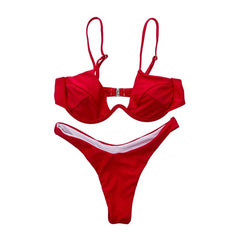 Women Fashion Padded Bra Bikini Set Swimsuit Ladies Solid  Bandage Push-up Triangle Swimwear Bathing Suits Biquini Swimwear voguable