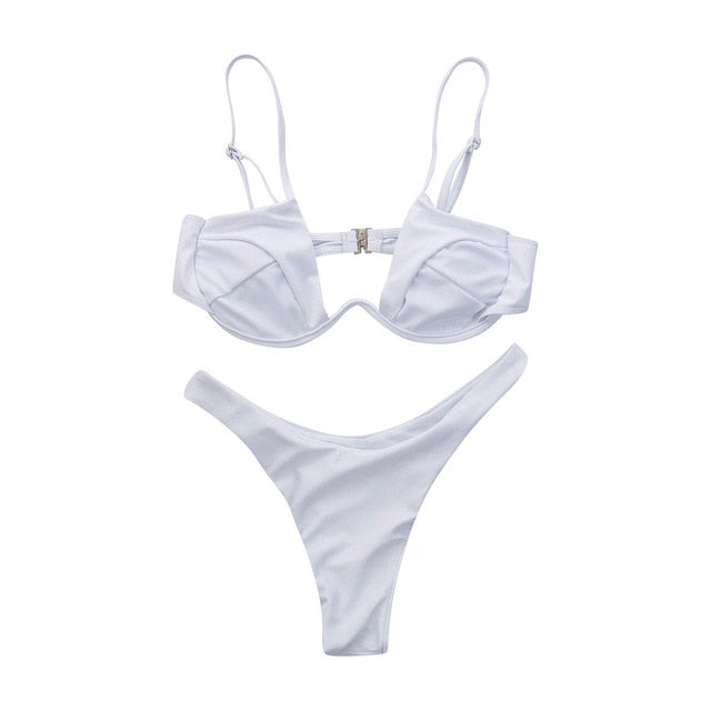 Women Fashion Padded Bra Bikini Set Swimsuit Ladies Solid  Bandage Push-up Triangle Swimwear Bathing Suits Biquini Swimwear voguable