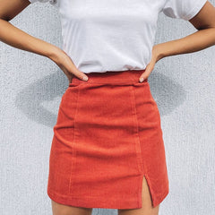 Woman corduroy skirt summer sexy mini Vintage harajuku skirts mini  slit slim high waist straight skirt ladies korean style 2020 voguable
