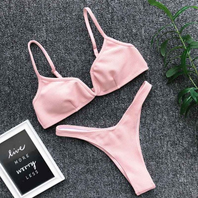 Padded Push Up Bikini Set Underwire Flower Ruffles Swimsuit For Women Sexy Solid Bandeau Female Bathing Suit 2018 Summer Biquini voguable